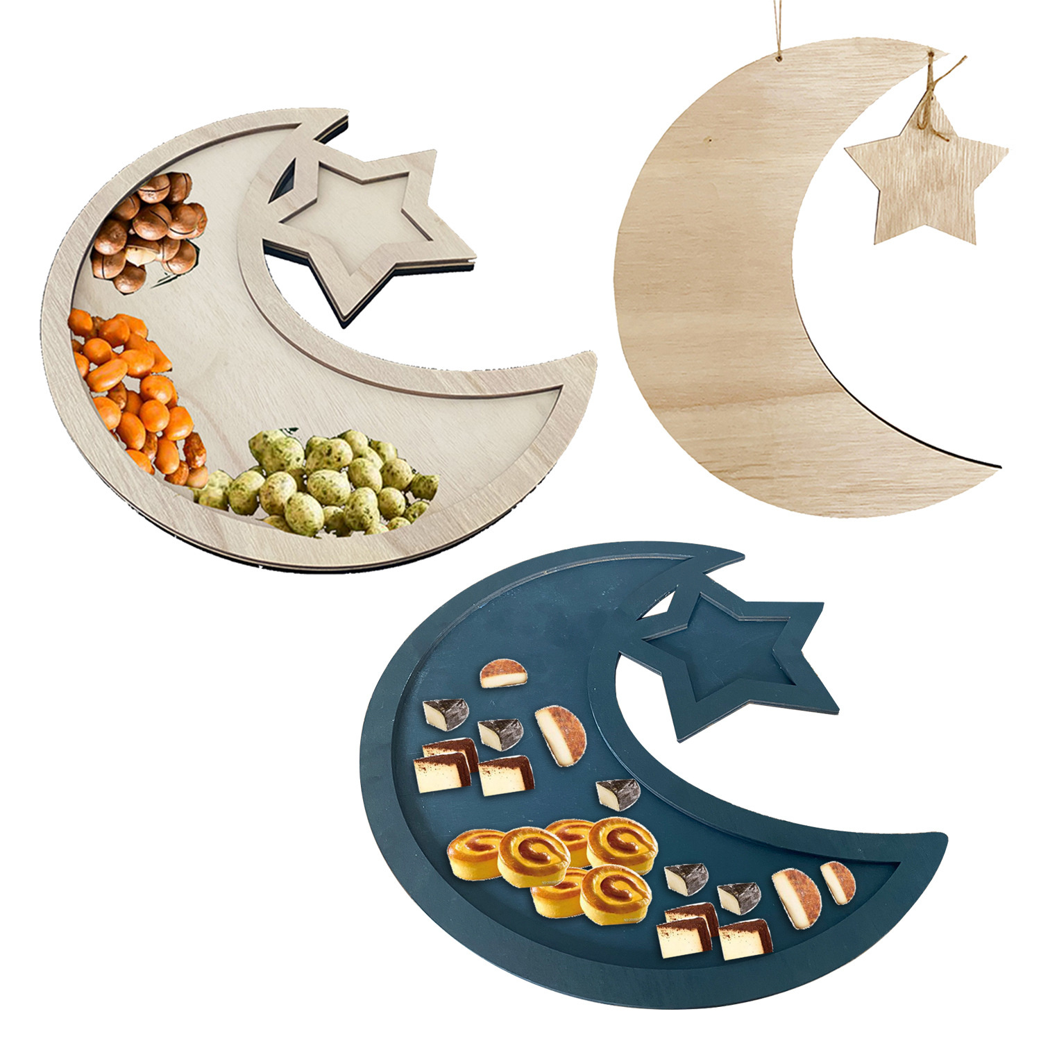 Moon and star wooden decorations