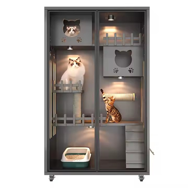 Luxury 3-Tier Cat Villa Cage Cat Cage Wooden With Wheels and Tray Toilet Three Layers