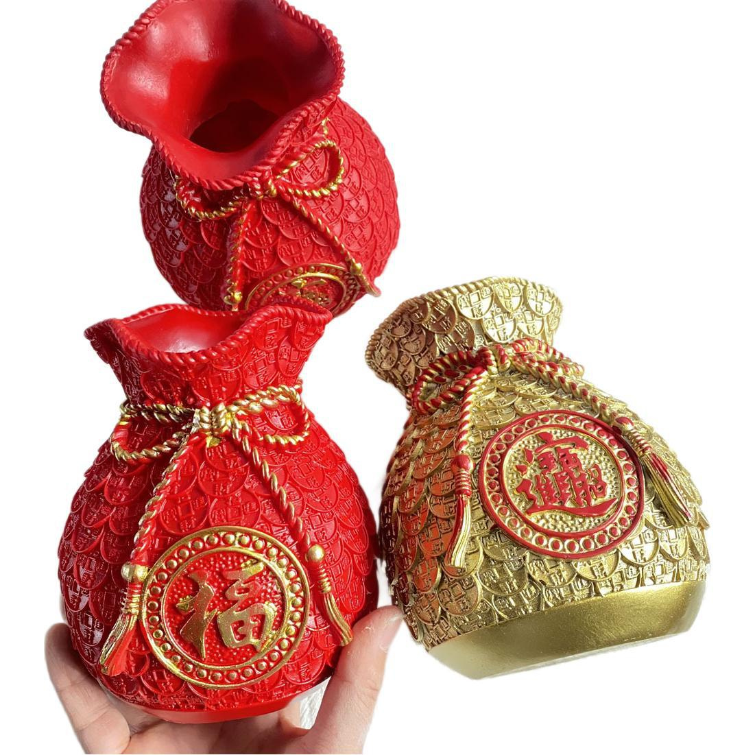 Red resin big money bag vase